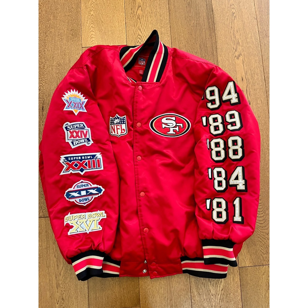 NFL San Francisco 49ers Bomber Jacket Mens XL Red NEW Super Bowl Patches LA24949